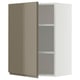 Modern kitchen cabinet, high-gloss dark brown, white interior, 3 shelves.