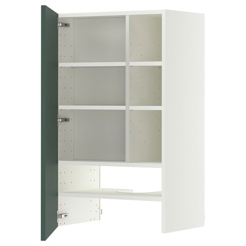 METOD Wall cb f extr hood w shlf/door, white/Aspudden dark grey-green, 60x100 cm