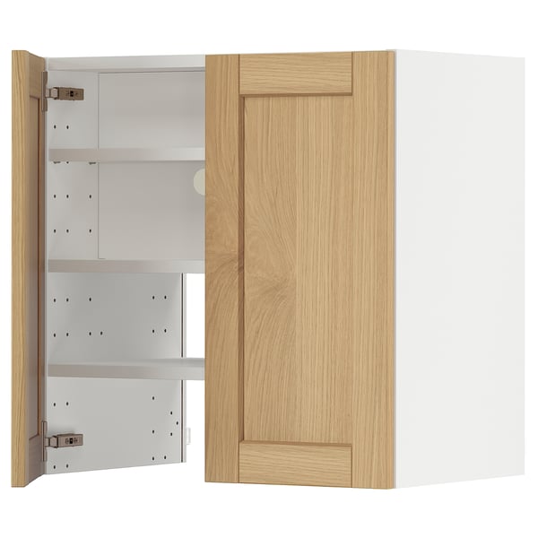 Modular kitchen cabinet, oak, light wood, white interior, square shape, modern design.