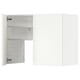 Open white cabinet from ikea METOD line, showing adjustable shelves and metal hinges.