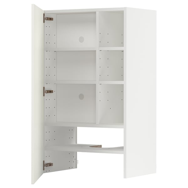 A white ikea METOD kitchen cabinet. It multiple shelves and adjustable design.