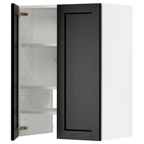 Modern dark grey METOD cabinet with adjustable shelves and black frame.