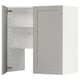 Image shows white METOD kitchen cabinet with light grey lerhyttan doors, featuring bevelled edges and adjustable shelves.