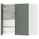 An open METOD kitchen cabinet with gray-green doors. It adjustable shelves inside.