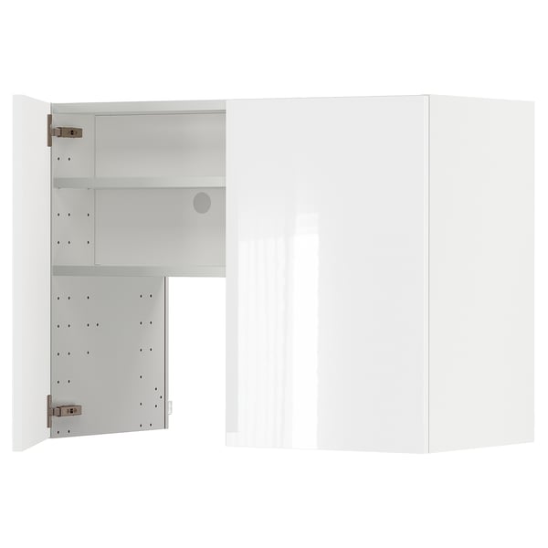 Modern white cabinet with glass door, snap hinges, adjustable shelf.
