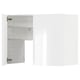 Modern white cabinet with glass door, snap hinges, adjustable shelf.