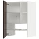Open white METOD kitchen cabinet, dark brown trim, adjustable shelves, nickel hinges.