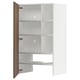 White METOD cabinet with wood panel, open doors, adjustable shelves.