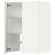 White METOD kitchen cabinet with adjustable shelves and hinged door open.