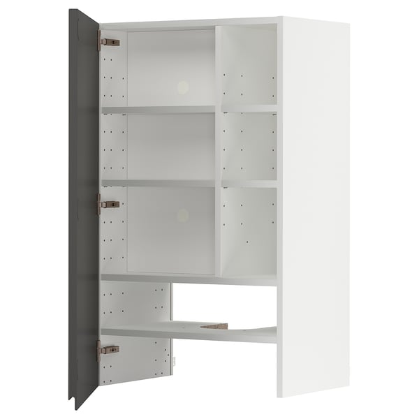 METOD kitchen unit, white, rectangular, three shelves, doors open, modern design.