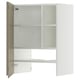 Open white cabinet with 3 shelves, metal hinges.