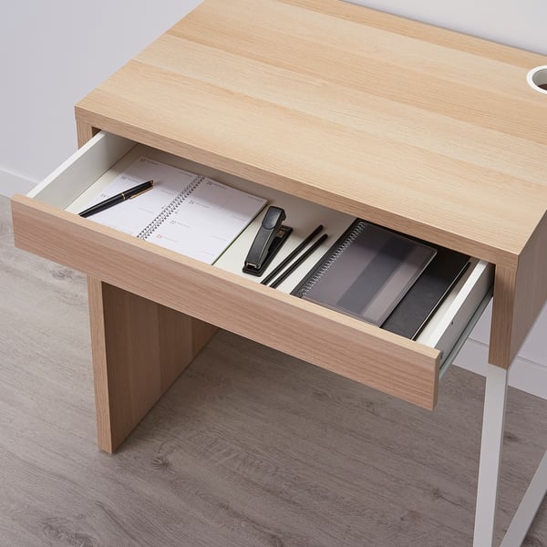 MICKE Desk, white stained oak effect, 73x50 cm
