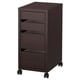 MICKE dark brown mobile filing cabinet. Four drawers, black casters. Modern, minimalist office storage.