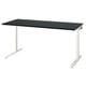 Black adjustable desk with white frame, sits/stands, sleek cable management, hooks.