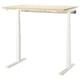 MITTZON standing desk: light wood top, white legs, four-section height adjustable.