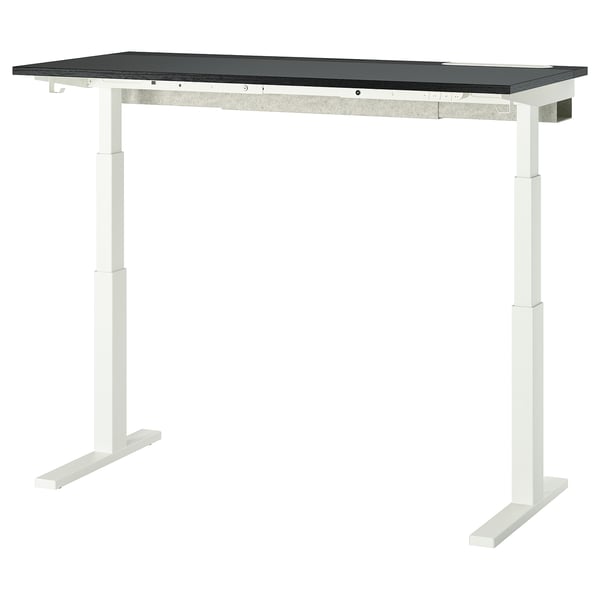 MITTZON sit/stand desk, black top, white base, adjustable height, modern office furniture.