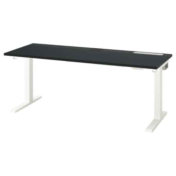 MITTZON black sit-stand desk, sleek design, white legs, adjustable height, electric, modern office furniture.