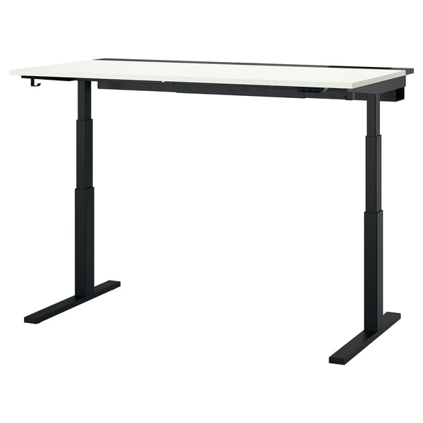 MITTZON sit-stand desk, black, with white top and dual motors for height adjustment.