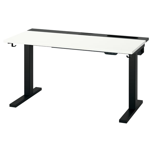 MITTZON desk: white top, black legs, modern adjustable height design.