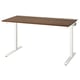 Height-adjustable MITTZON desk with brown top, white legs, cable management, sleek design.