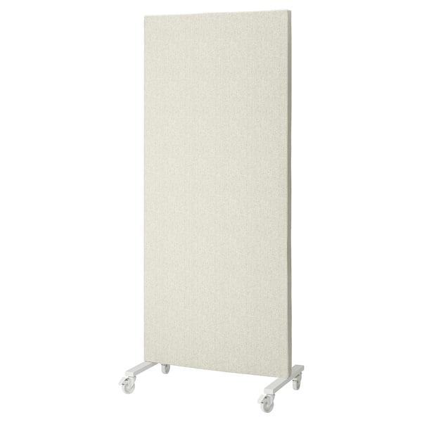 MITTZON acoustic screen, light beige, rectangular, fabric-covered, with castors, portable partition.