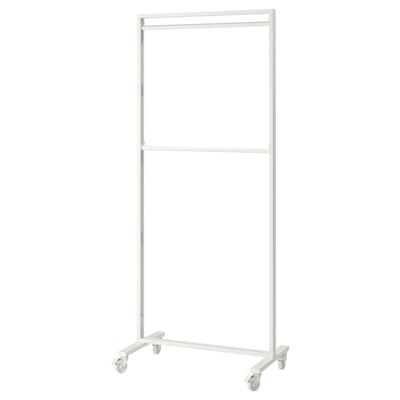 A MITTZON metal room divider in white with casters, designed for flexible space division.