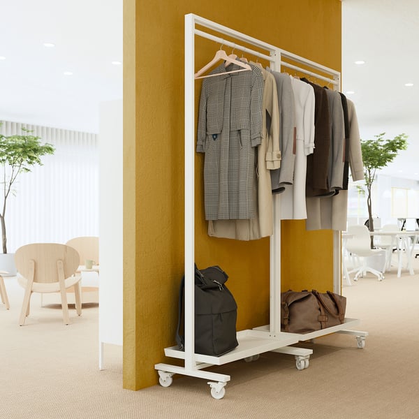 MITTZON frame: clothes rail & shelf, yellow steel, stores coats & bags.