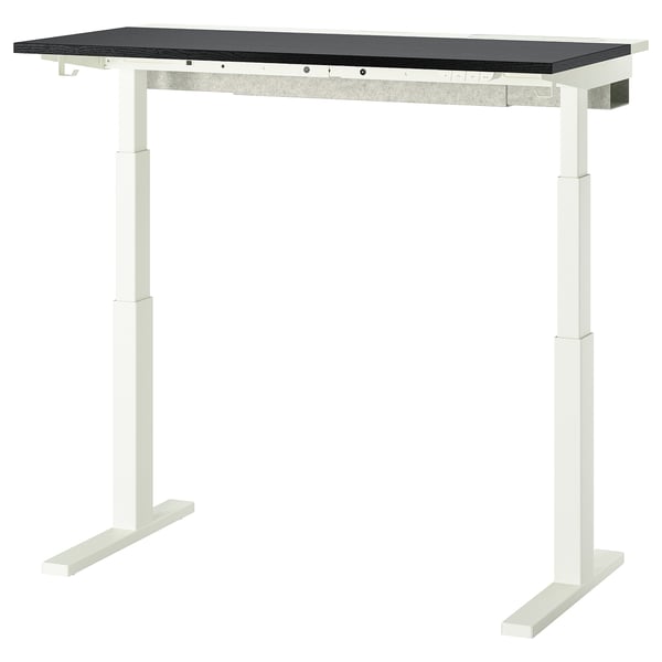 MITTZON desk, black top, white legs, adjustable height.
