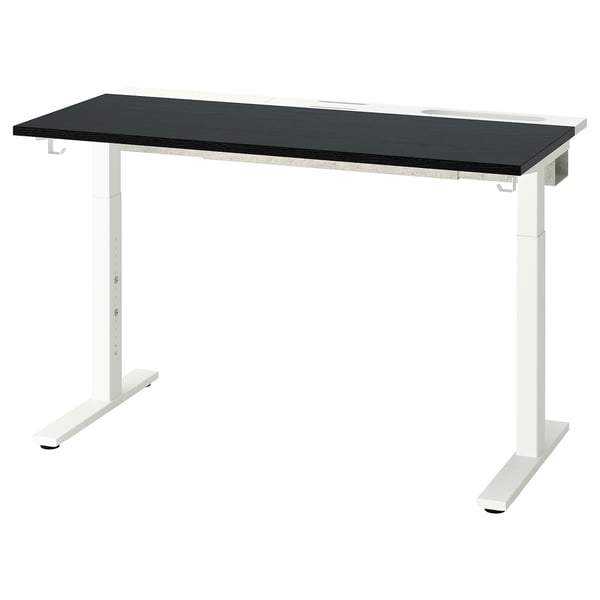 MITTZON desk, white, adjustable height, black top, modern design.