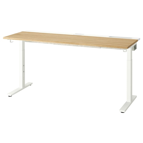 MITTZON desk, light wood top, white legs, rectangular shape, modern home office design.