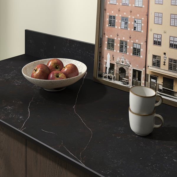 MÖCKLARP Custom made worktop, matt black/brown/marble effect high pressure porcelain, 1 m²x2.0 cm