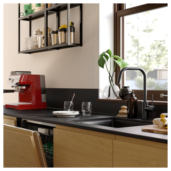 MÖCKLARP Custom made worktop, matt black/stone effect high pressure porcelain, 1 m²x2.0 cm