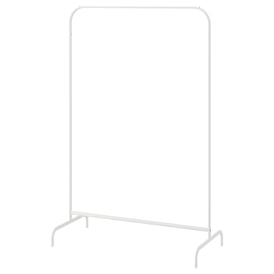 A white MULIG clothes rack. It has a metal frame with a minimalist design and powder-coated finish.