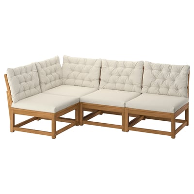 NÄMMARÖ 3-seat modular corner sofa, outdoor light brown stained/Kuddarna light grey-beige, 200 cm