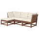 The NÄMMARÖ outdoor sectional set a light brown acacia wood frame and plush white cushions for comfort and style.