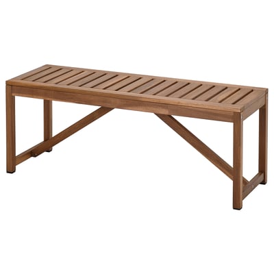 NÄMMARÖ bench, light brown, acacia wood, rectangular, slatted design.
