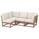 NÄMMARÖ outdoor sofa, light beige cushions, acacia wood frame. Modern l-shape, comfy outdoor seating.