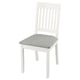 White NÄSINGE chair, grey cushion, wooden frame, slatted back.