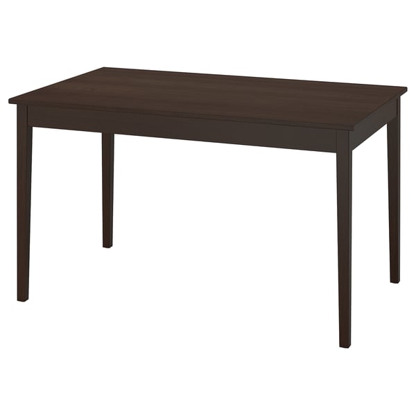 A dark brown NÄSINGE wooden dining table with a rectangular shape and four legs. Its designed to extend, seating 4-6 people.
