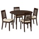 NÄSINGE dark brown round dining table with 4 matching chairs, wooden with beige cushions.