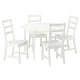 A white NÄSINGE dining set, including a round table and four chairs with ladder-back design.