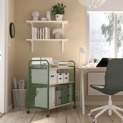 NÅLMAKARE Cabinet on castors, dark green/metal, 79x44x88 cm
