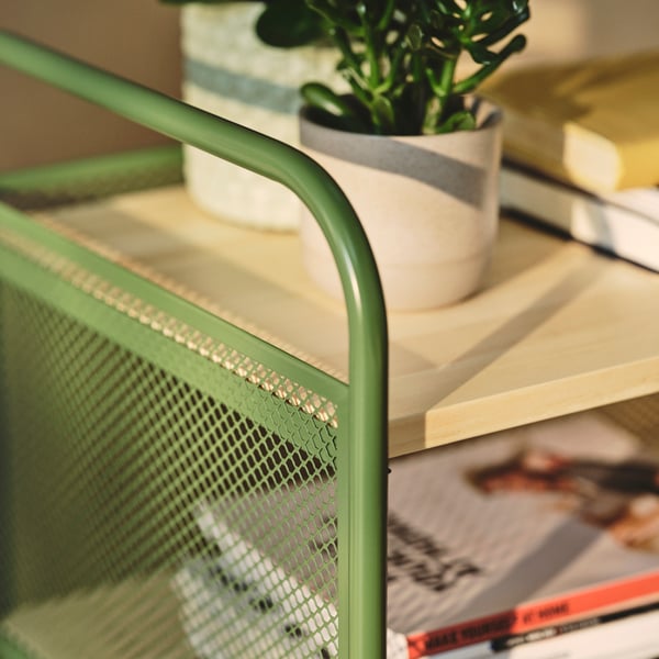 NÅLMAKARE Cabinet on castors, dark green/metal, 79x44x88 cm