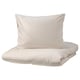 NATTJASMIN duvet set, cream, smooth stripe design, soft fabric, rectangular shape, sateen texture.
