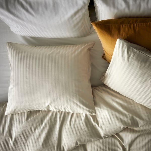 Bed with pillowcases - NATTJASMIN in beige with stripes, soft cotton/lyocell blend.