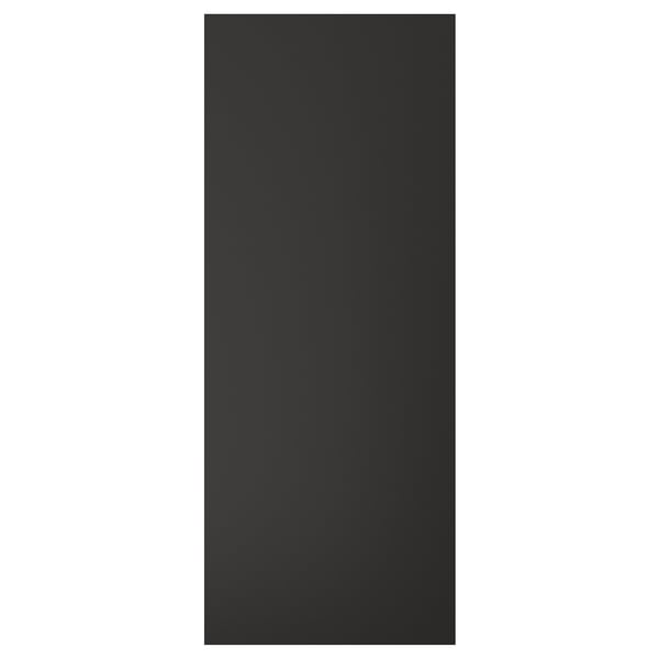 Black rectangular NICKEBO front panel made of recycled wood and plastic, featuring a sleek, minimalist design.