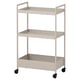 An ikea NISSAFORS three-tier grey metal storage trolley on wheels.