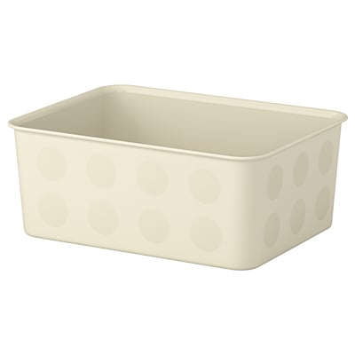 A white NOJIG plastic storage box with a dot pattern. It is rectangular and made of polypropylene.