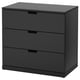 NORDLI black chest of 3 drawers. Modern design, smooth runners, wall-attachable.