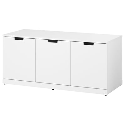 A white NORDLI modular chest of drawers. It three large drawers with clean, modern design and black handles.
